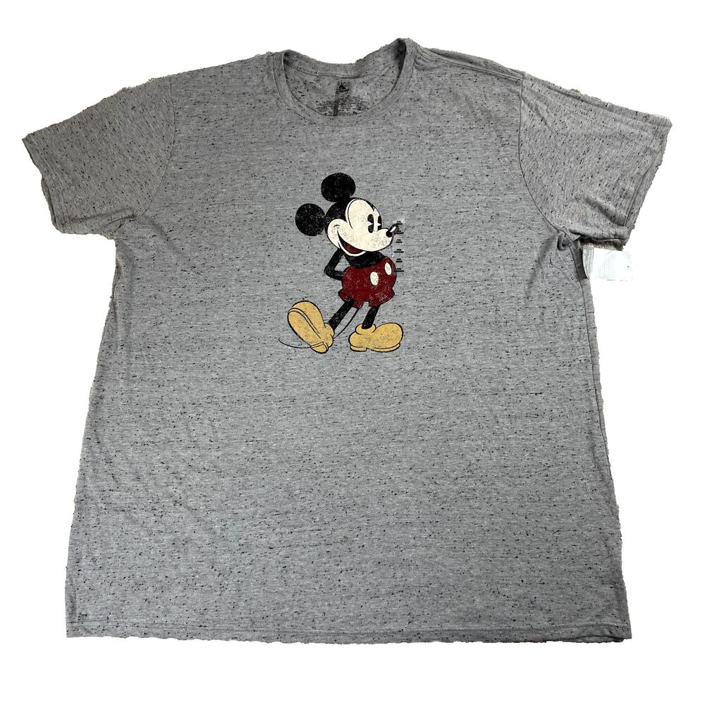 New Disney T-Shirt Mickey Mouse Print Short Sleeve Gray Shirt Men’s Size 4XL